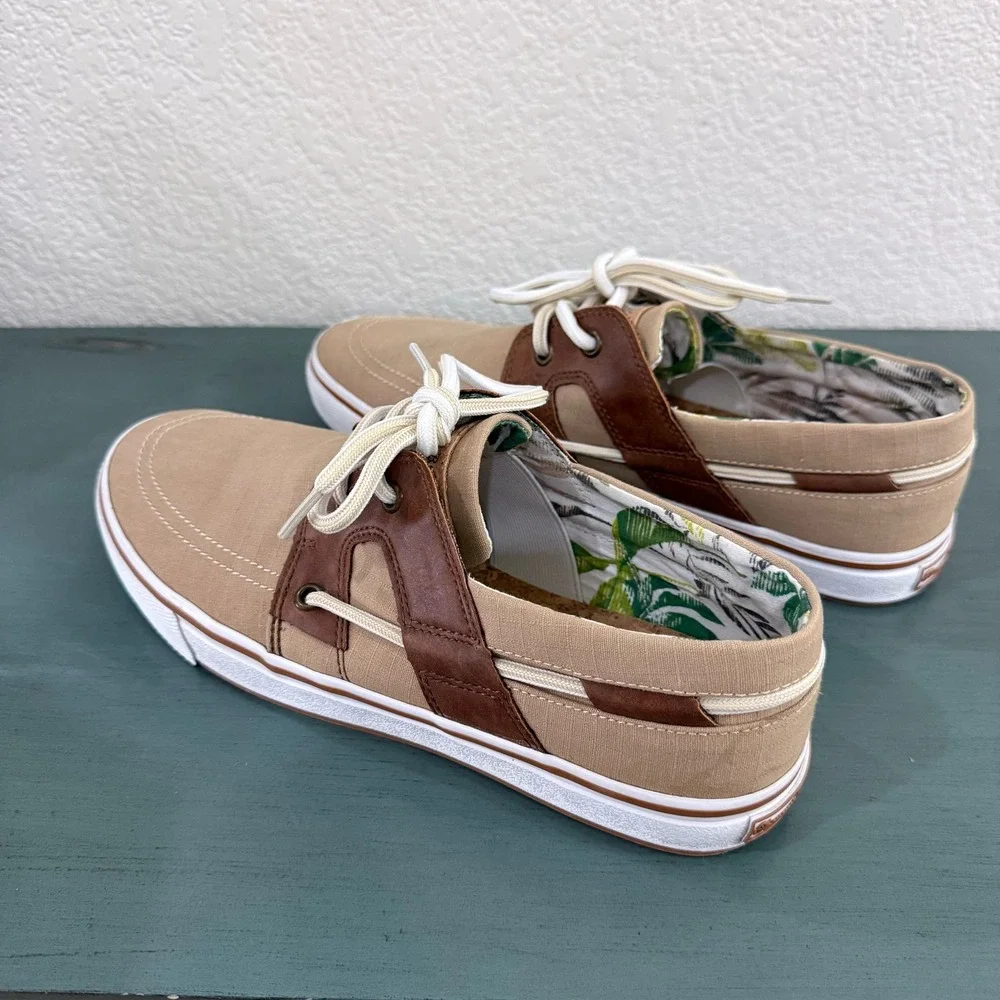 Tommy Bahama Mens Tan Canvas Brown Leather Boat Shoes‎ Lace Up Casual Size 8.5 D